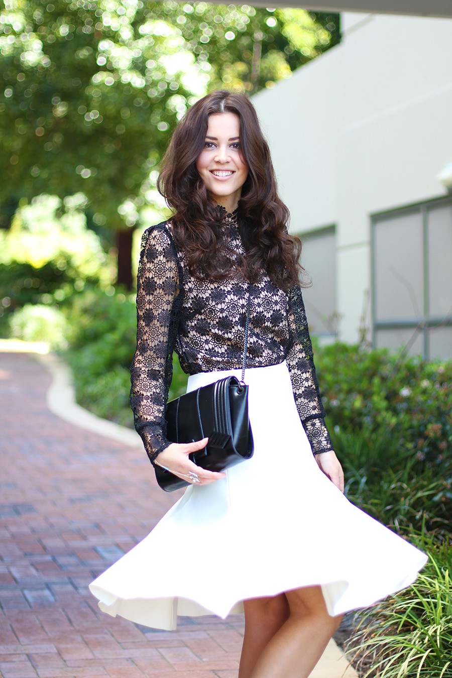 white-flared-skirt